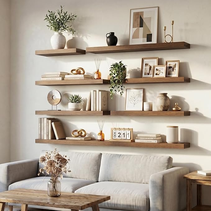 Kryviia Walnut Floating Wall Shelves – 2 Piece Set - Image 2