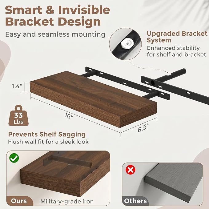 Kryviia Walnut Floating Wall Shelves – 2 Piece Set - Image 4