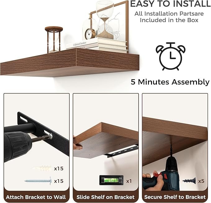 Kryviia Walnut Floating Wall Shelves – 2 Piece Set - Image 3