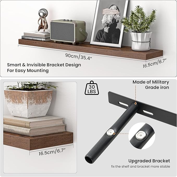 Kryviia Rustic Floating Wall Shelf Set of 2 - Image 4