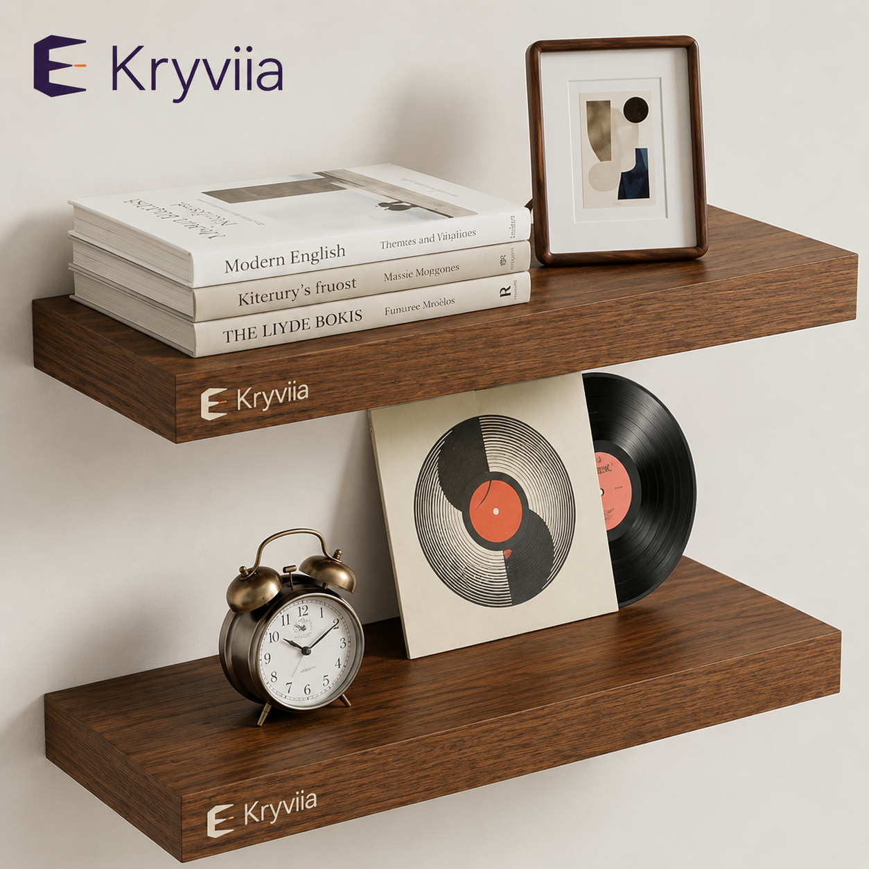 Kryviia Walnut Floating Wall Shelves – 2 Piece Set