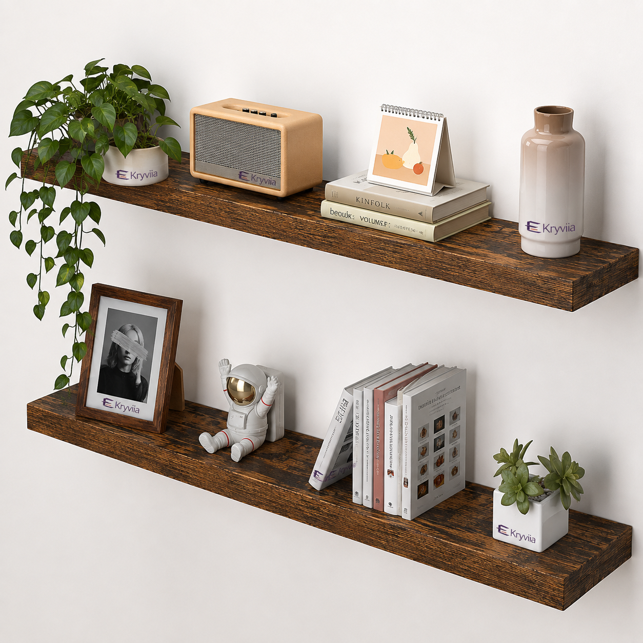 Kryviia Rustic Floating Wall Shelf Set of 2