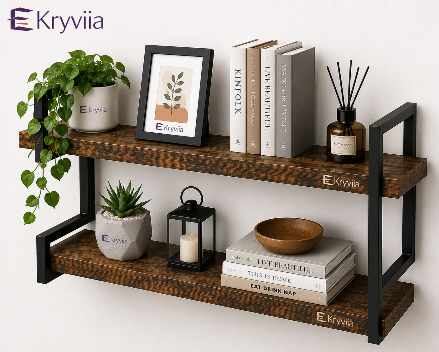 Kryviia Rustic Industrial Floating Shelf - Image 2